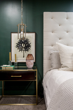 Down to Earth Projects | Castlefield Lane - Nightstand hanging lighting upholstered headboard 