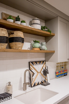 Down to Earth Projects | Castlefield Lane - white kitchen open shelving 
