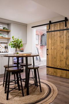 Down to Earth Projects | Castlefield Lane - Pub height table barn door design 