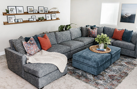 Down to Earth Projects | Jalais Lane - Large upholsterd sectional two ottomans 