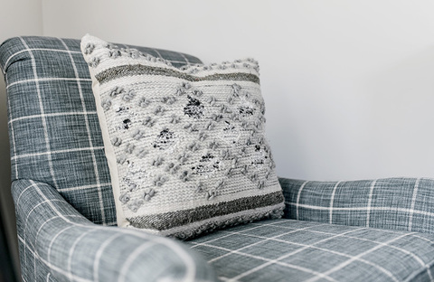 Down to Earth Projects | Jalais Lane - Checkered upholstered chair throw pillow 