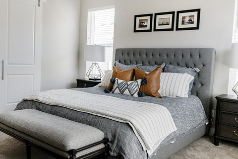 Down to Earth Projects | Jalais Lane - Tufted headboard leather throw pillows 