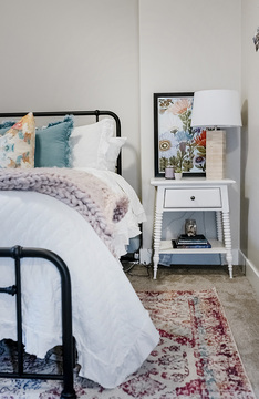 Down to Earth Projects | Jalais Lane - Feminine bedroom metal frame bed 