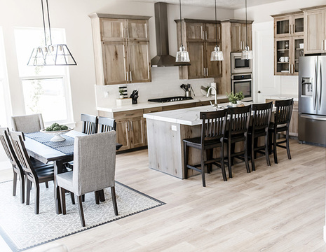 Down to Earth Projects | Jalais Lane - Open concept kitchen dining pendant lighting 