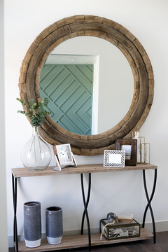 Down to Earth Projects | Urban Ridge Road - Entry console circle wood frame mirror 
