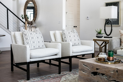 Down to Earth Projects | Urban Ridge Road - White upholstered exposed frame chairs 