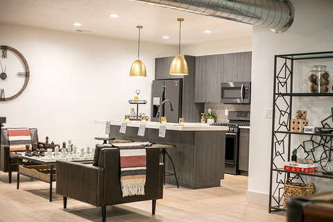 Down to Earth Projects | Urban Ridge Road - Basement kitchen pendant lighting island 