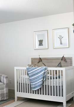 Down to Earth Projects | Urban Ridge Road - Nursery white crib with grey wood panel 
