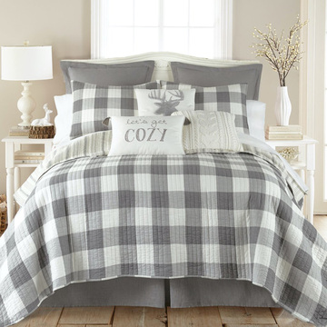 Camden Quilt Set - buffalo check grey quilt set 