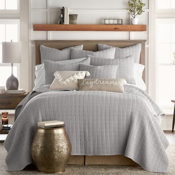 Mills Waffle Grey Quilt Set - grey waffle quilt set 