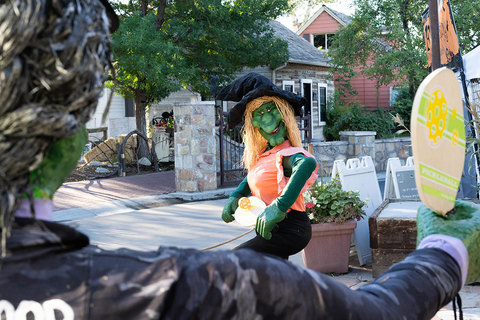 Gardner Village Witch Displays - witches playing pickleball 