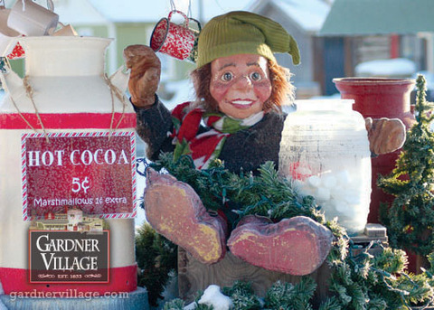 Christmas Elves at Gardner Village - Elf with hot cocoa 