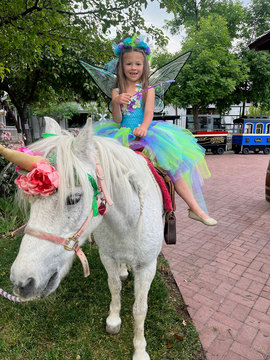 Woodland Fairy Festival  - young girl on unicorn pony 