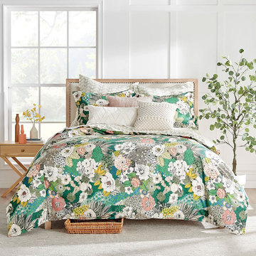Bettina Duvet/Quilt - green multi colored floral duvet cover and quilt 