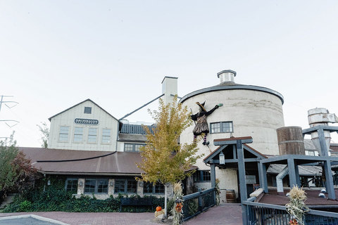Gardner Village Witch Displays - witch smashed on silo of mill 