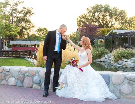 Weddings at Gardner Village - bride and groom in the village 