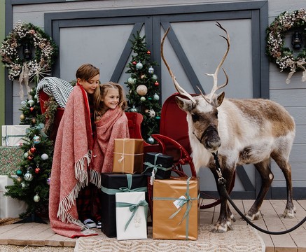 Photos with Santa's Reindeer at Camera Shy - two kids with santas reindeer at camera shy 