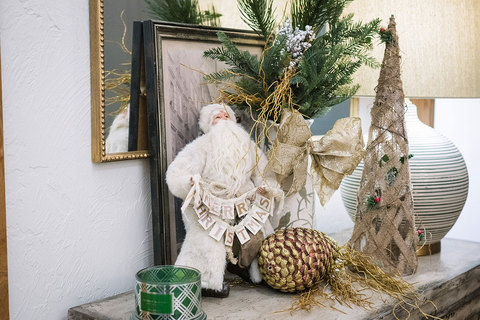 Christmas at The Gathering Place Event Venue - holiday decor on console cabinet at the gathering place 