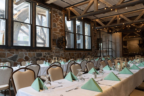 The Wheel Room located in Archibald's Restaurant  - medium shot of archibalds wheel room set for an event 