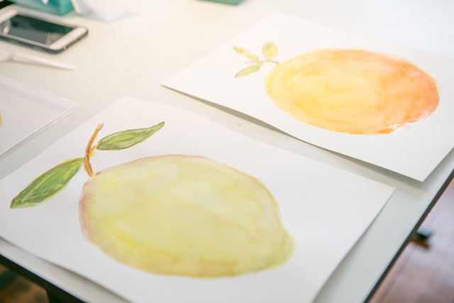 watercolor painting citrus lemon orange