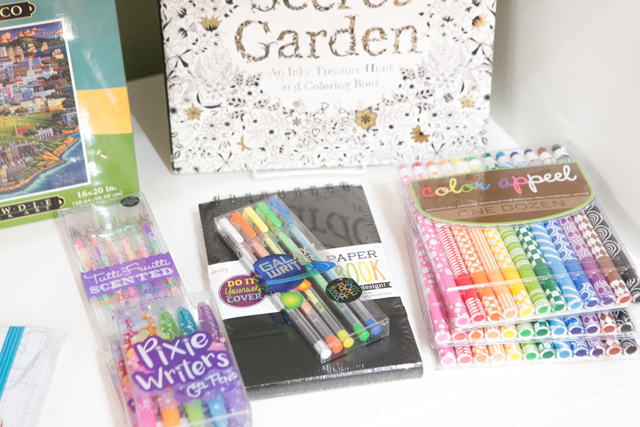 pens pencils markers coloring books 