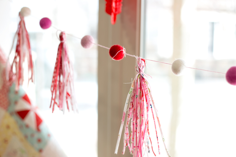 pom pom and fabric garland idea