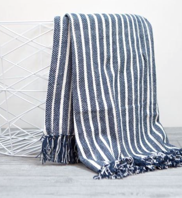 striped navy blue throw